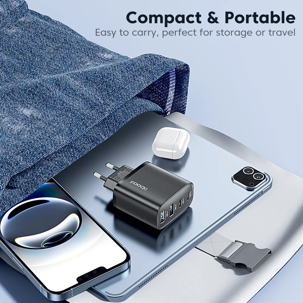 Ładowarka USB Toocki 40W GaN do telefonu, 4 porty USB typu C, szybka ładowarka do iPhone 17 16 15 Pro Max Samsung S25 S24 Xiaomi Huawei — zdjęcie produktu 6