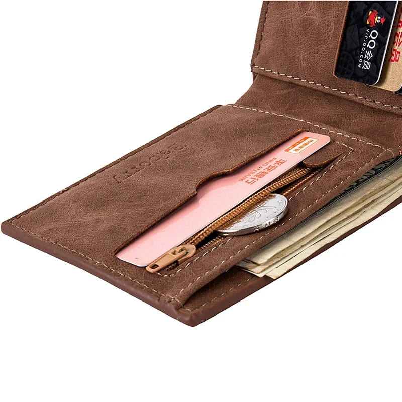 Fashion PU Leather Men's Wallets With Coin Bag Zipper Small Bank Purses Dollar Slim Purse Card Holders New Design Money Wallet