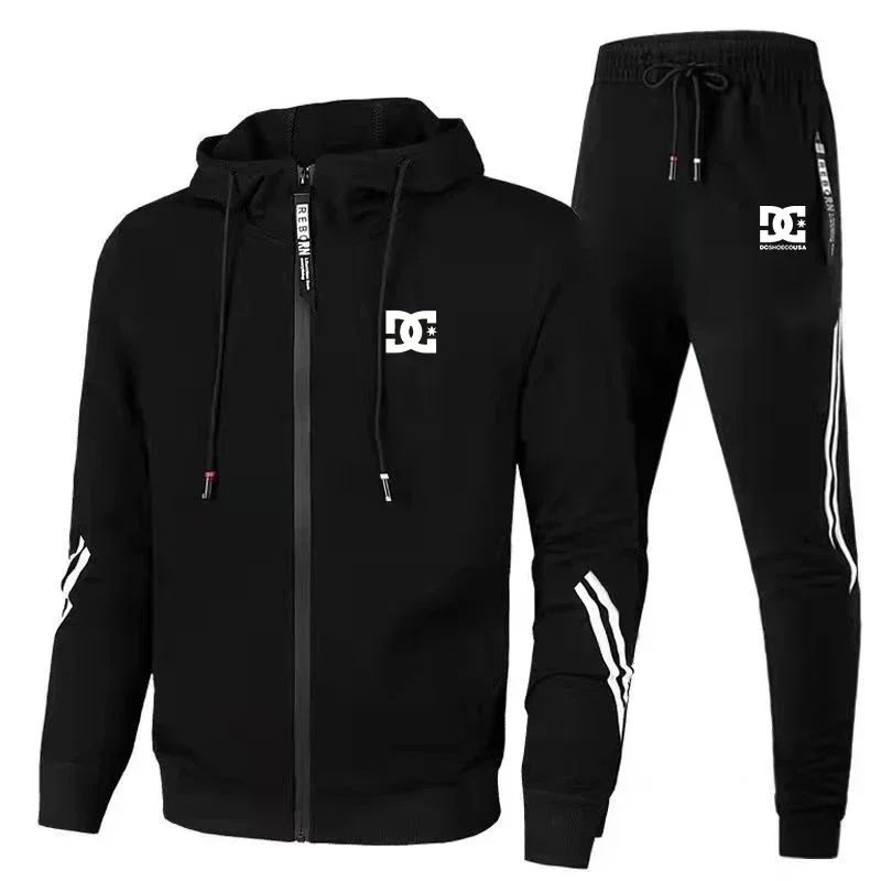 2024 Summer men\'s fashion zipper hoodie + sweatpants two-piece jogging casual sportswear High quality fitness suit