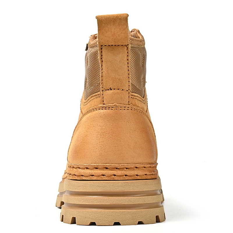 2025 الرجال جلد الخنزير الرجعية أحذية عمل غير رسمية جلد طبيعي عالية أعلى أحذية العمل رجل اصفرار البني حذاء من الجلد يصعب ارتداء
