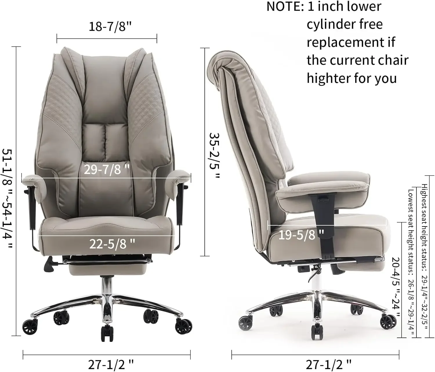 Big and Tall Office Chair 400lbs Wide Seat, Leather High Back Executive Office Chair with Foot Rest, Ergonomic Office Chair Lumb