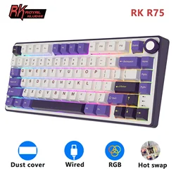 RK R75 Royal Kludge Gasket Wired Gamer Keyboard 80 Keys 80% RGB Backlit Hot-swappable Mechanical Keyboard with MDA PBT Keycaps