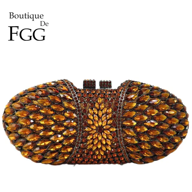 Boutique De FGG brązowe cyrkonie kopertówka luksusowe torebki damskie torebki designerskie wesele torebka z kryształkami torebka wieczorowa