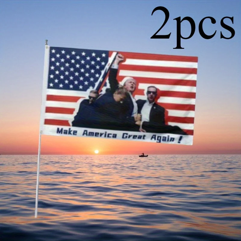 2pcs Trump Shooting War Flag President Trump 2024 Garden Outdoor Yard Banner 3x5 Feet, This Flag Has Four Copper Buckles, One At