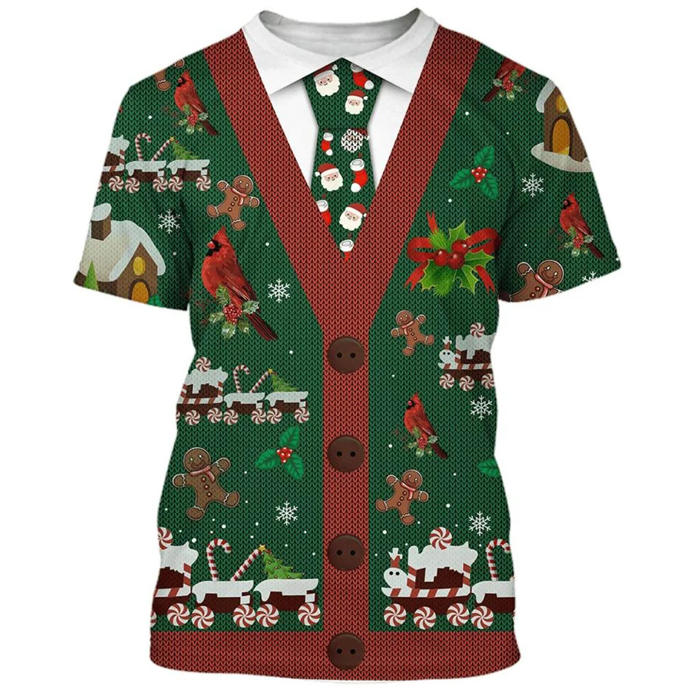 

Christmas Santa Claus Print Men's T Shirt Street Round Neck Short Sleeve Tee Shirts Hip Hop Holiday Tops Oversized Men Clothing