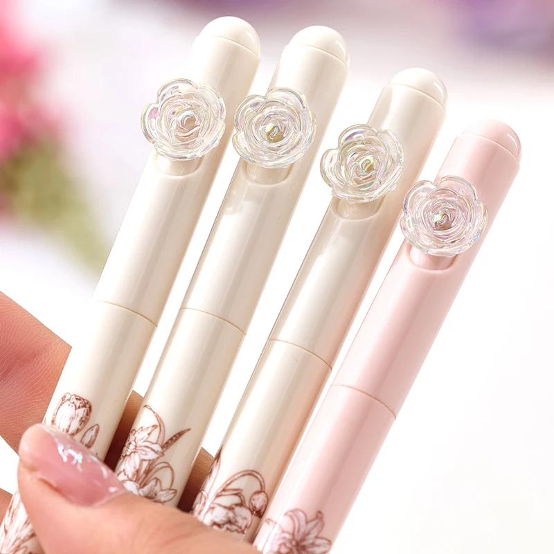 4 Teile/satz Blume Gel Stift 0,5 MM Quick Dry Gel Tinte Stift Für Studenten Kreative Drehen Schreiben Stift Schwarz Refill neutral Stift Schreibwaren – Detail 3