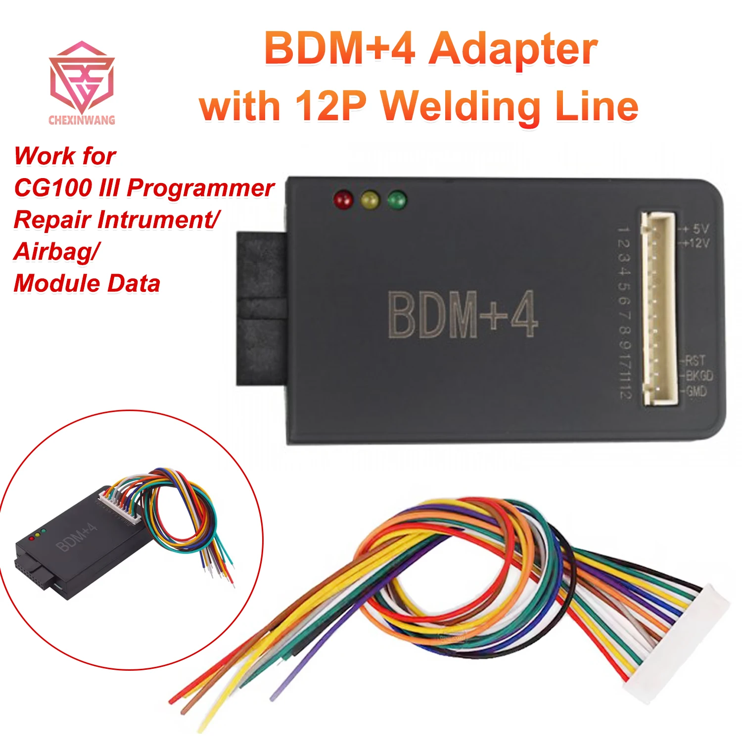 CG100 BDM+4 Adapter with 12P Welding Line Work for CG100 III Programmer to Repair Various of Intrument Airbag and Module Data