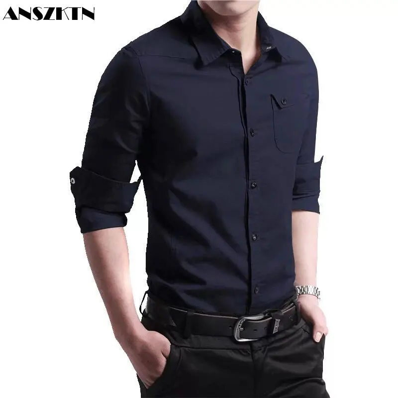 

ANSZKTN Men 9 Color Shirt Large Size Solid Color Shirt M-6XL Green khaki Blue All-Match Smart Poplin Shirts