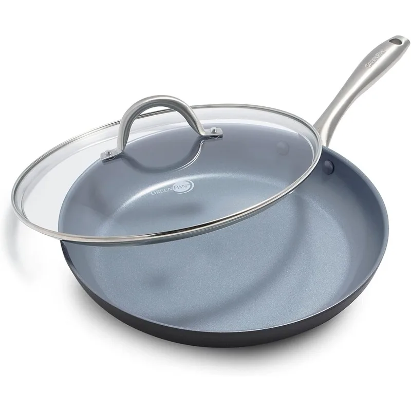 

Lima Ceramic Hard Anodized 12" Frying Pan Skillet with Lid, PFAS/PFOA-Free Nontoxic Pots and Pans, Oven & Broiler Safe,