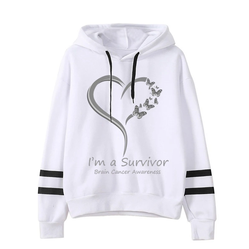 Funny I'M A Survivor Brain Cancer Awareness Printing Hoodies Fashion Women Autumn Winter Sweatshirt Ladies Streetwear Pullover