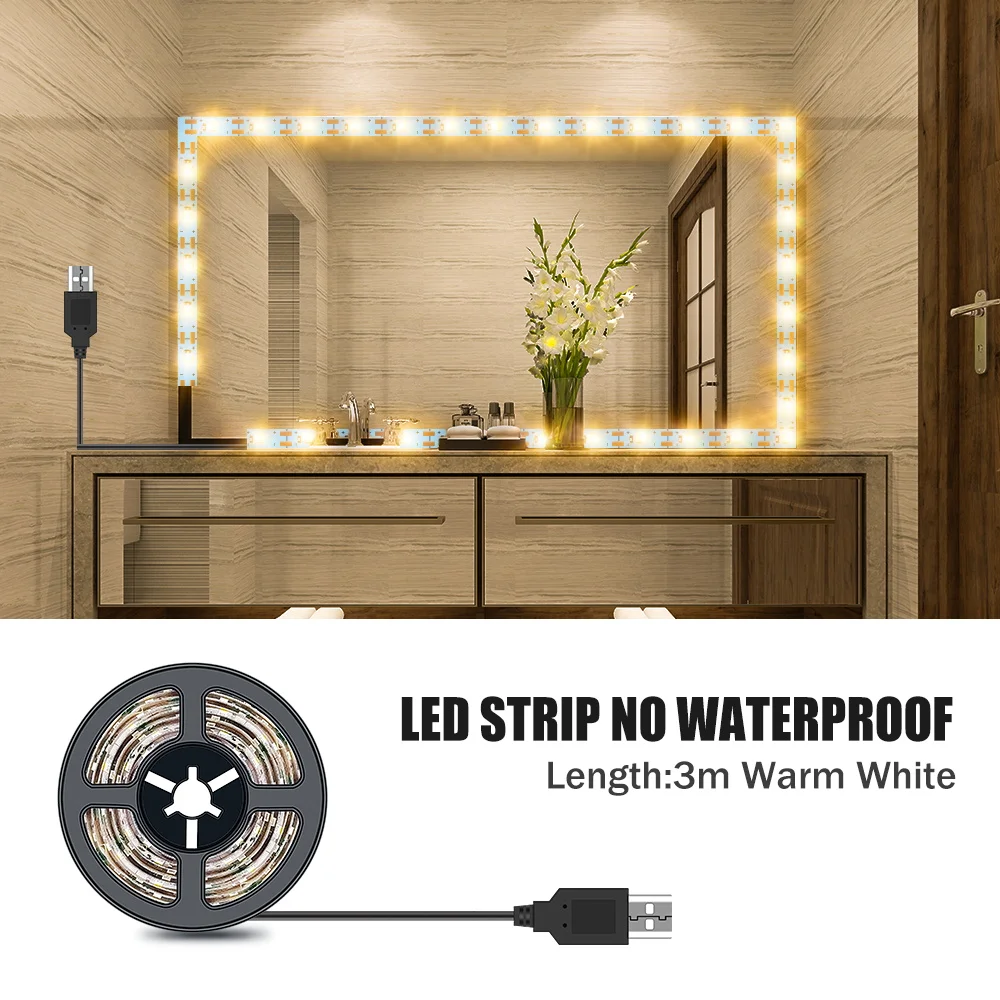 DC5V LED Make-upspiegel Lichtstrip USB Kaptafellamp LED Tape Kamerdecoratie Slaapkamer Vanity Lights 0.5M 1M 2M 3M 4M 5M