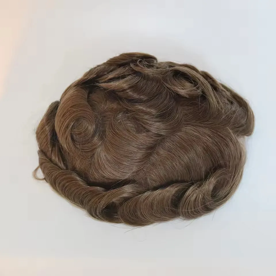 Dunkelbraunes Blondes Langlebiges Q6-Toupet für Männer mit Natürlichem Haaransatz, Unsichtbarem Spitzen- und PU-Besatz, 1B50 1B80 Graues Haar, Gebleichte Knoten, Prothese – Detail 6