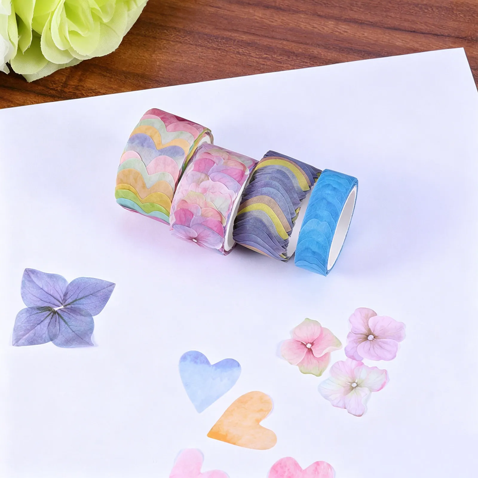 4 Roll Flower Petal Tape Creative Washi Tape Seamless Hand-Tearing DIY Stickers for Scrapbooking Diary Journal Planner