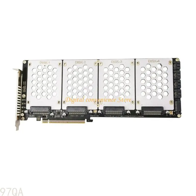 

97QA 4Port M.2 NVMe Solid Disk to PCIExpress X16 Expansion Card PC Internal Reader