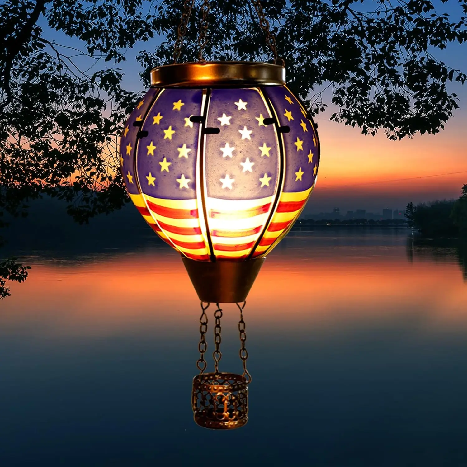

Hot Air Balloon Solar Lantern with Flickering Flame, Waterproof Outdoor Hanging Light for Garden Patio Yard Decor