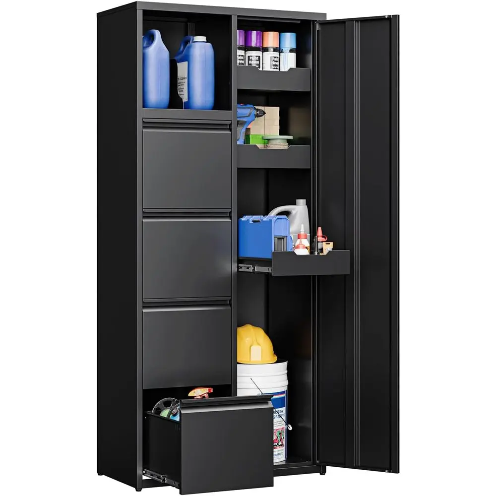 

Прочный стальной шкаф для хранения высотой 71 дюйм с 4 ящиками, идеально подходит для гаража, мастерской и склада