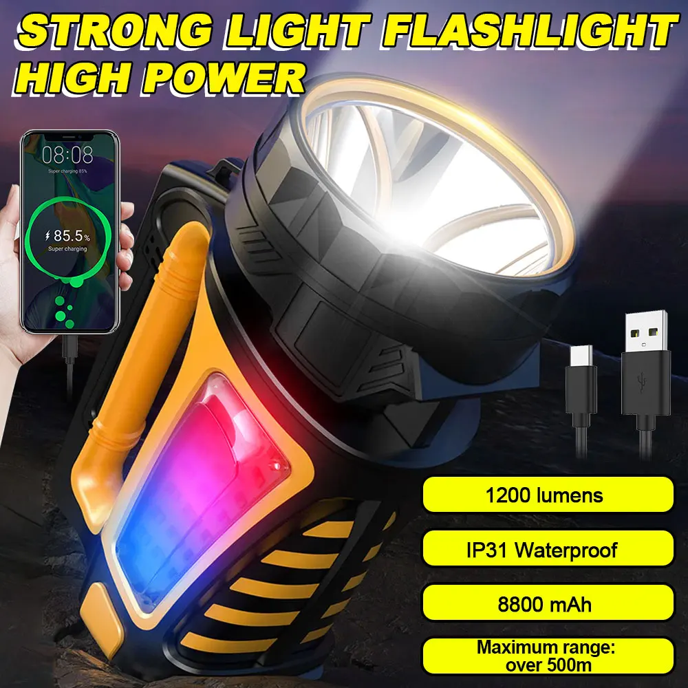 20W Portable Powerful LED Flashlight Outdoor Handheld Searchlight USB Rechargeable Spotlight Waterproof Torch Long Shot King