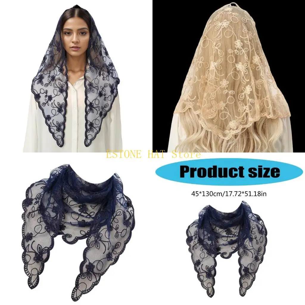 49MF Latin Mass Headscarf Veil for Women Catholic Church Mantilla Veil Headcover Mass Scarf Flower Headwrap Veil Party Wear