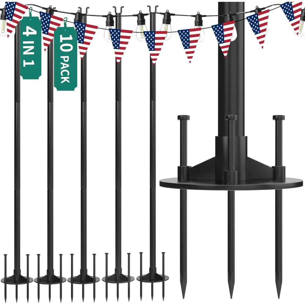 10 Pack String Light Pole, 11ft 4-in-1 Outdoor String Light Pole Stand to Hang String Lights for Patio, Garden, Backyar