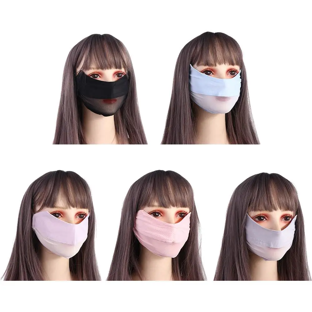 

For Women Mask Eye Protection Sun UV Protection Solid Color Anti-uv Face Cover Sunscreen Veil Face Scarves Ice Silk Face Scarf