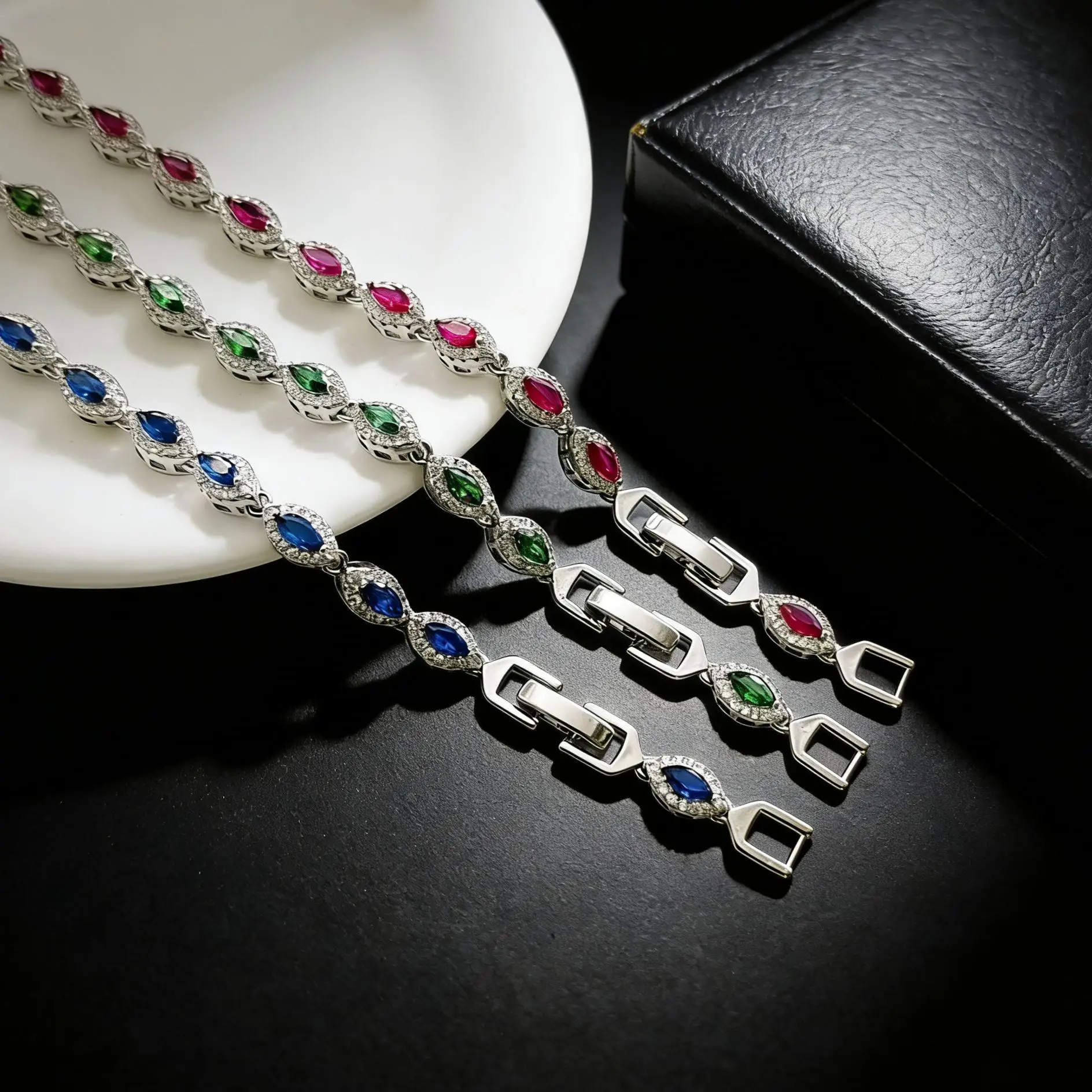 Best-selling women's cultured emerald and ruby bracelet - luxurious and high-end precious gemstone bracelet accessory