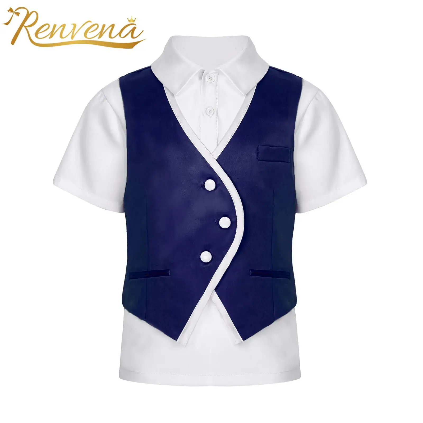 

Kids Boys School Uniform Shirts Tops Turn-Down Collar Short Sleeve Pullover Shirt Performance Children's Gentleman Clothes