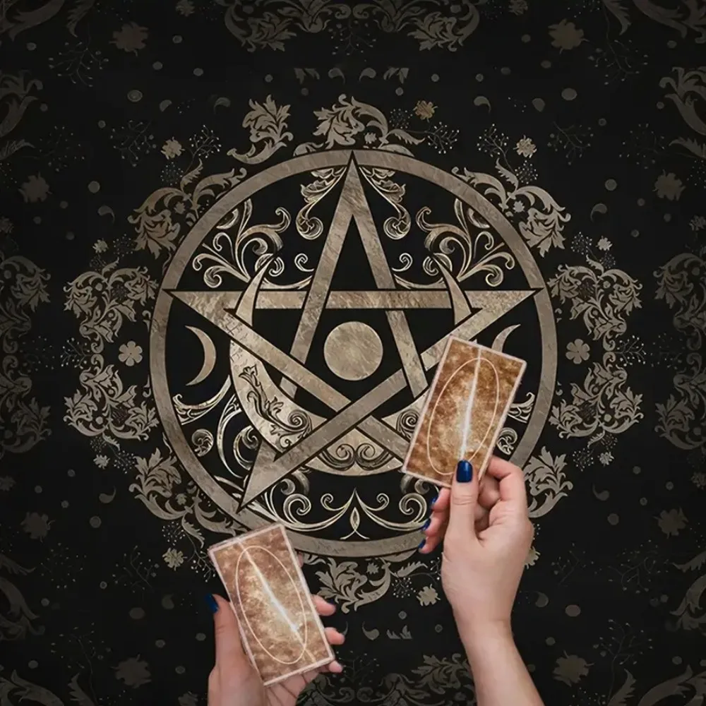 VIKAMA Spiritual Energy Symbol Altar Cloth Bari Tarot Deck Witch Astrology Black Oracle Mat Tarot Tablecloth Tarot Game Mat view 2