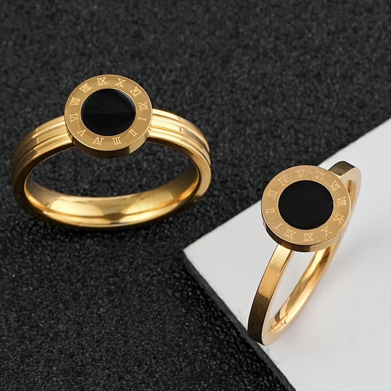 

2pcs Fashion Stainless Steel Rings Set Simple Minimalist Roman Numeral Rings Gold Silver Rose Gold Classic Couple Wedding Rings