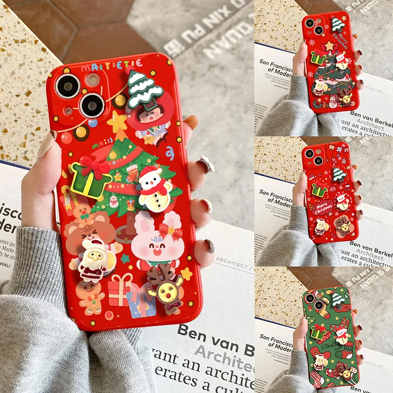 Santa Claus Christmas 3D Tree Rabbit Case For Realme 9 8 Pro 11 8i 9i 12 Lite 12 Pro 12X DIY Reindeer Red Tpu Phone Case Cover