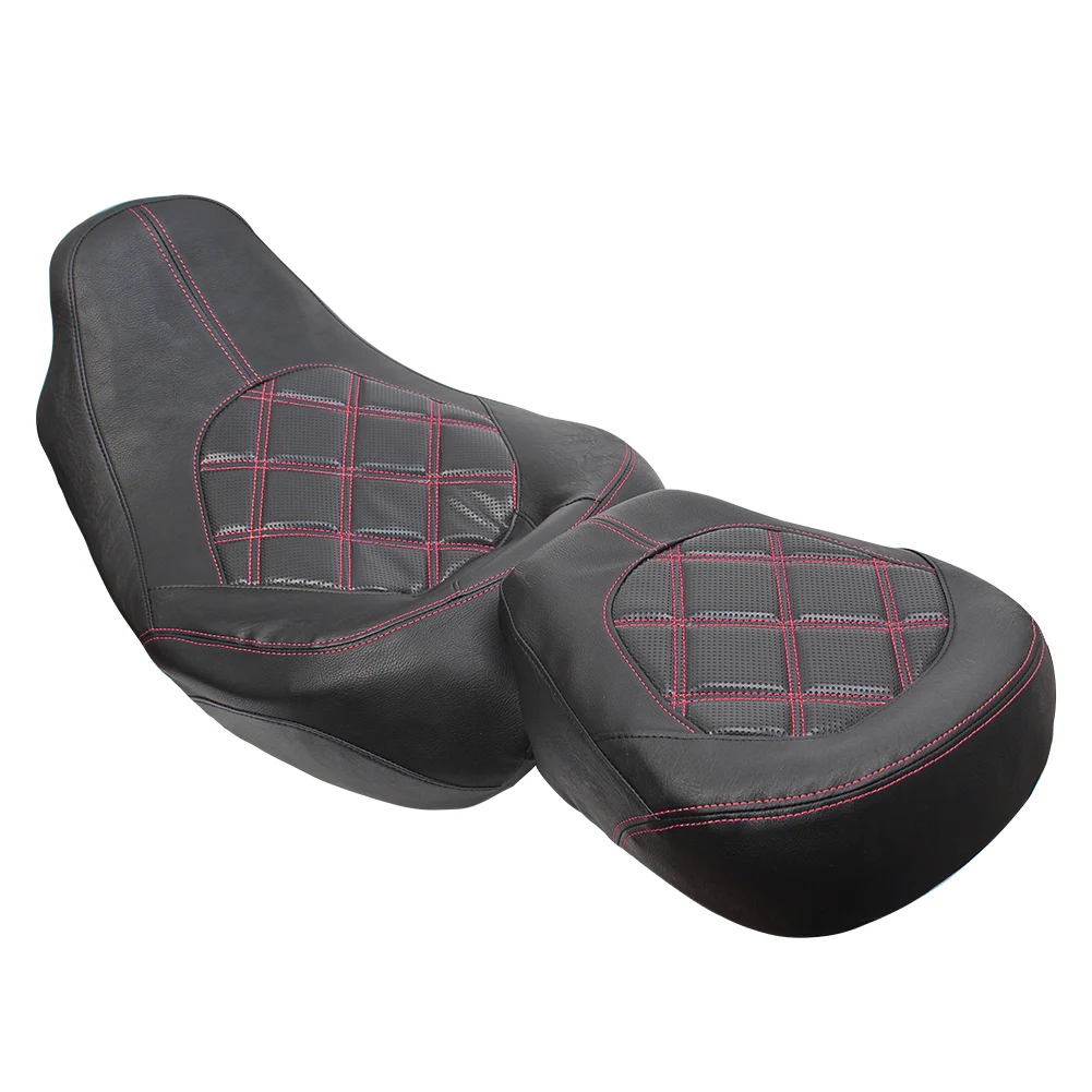 Motorcycle Driver Passenger Seat Set Fit For Harley Touring Road King Glide CVO 2009-2023 Red stitch Rider Backrest