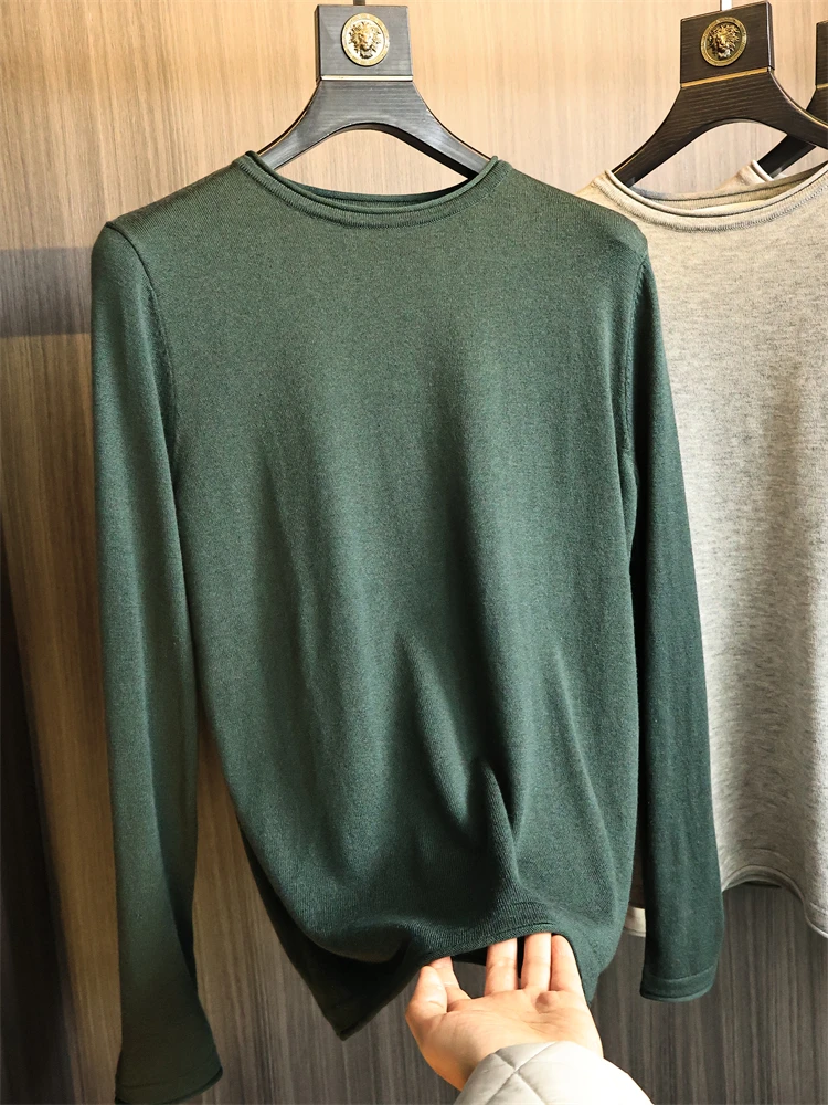 

Мужской однотонный вязаный свитер из смесовой шерсти, круглый, из мягкой чесаной ткани, осень-зима, модный, повседневный, удобный, дышащий