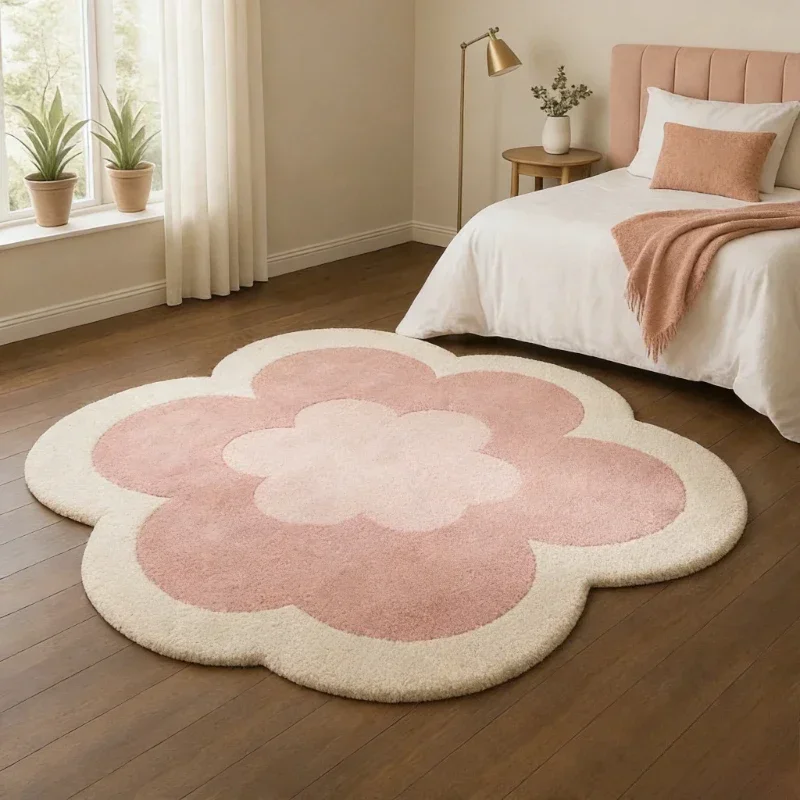 Flower Shape Carpets for Living Room Irregular Shape Bedroom Decor Girl Carpet Thickend Plush Bedside Rug Fluffy Soft Floor Mat