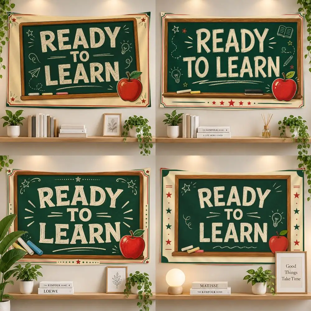 School Blackboard Chalk Red Apple Art Flags Personalized Banner Flag Room Dorm Camping Picnic Garage Bar Outdoor Wall Decor