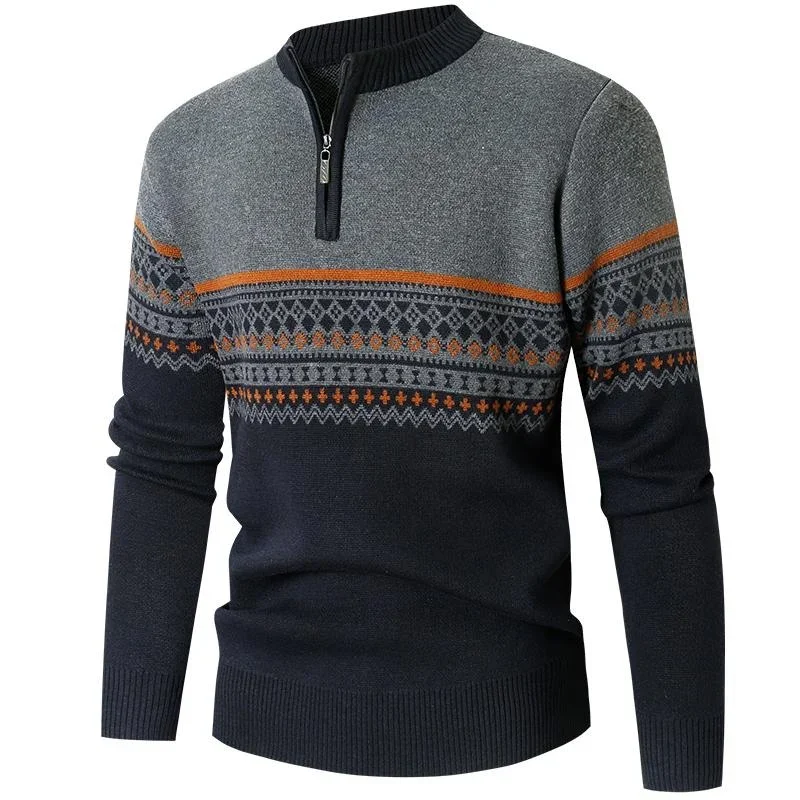 Otoño suéter de mediana edad para hombres moda media cremallera cuello redondo Jersey de punto ropa regalo de Navidad pantalones para hombres