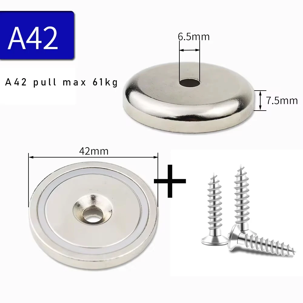 N52 Super Sterke Neodymium Vismagneet Haken Zware magneet met Verzonken Gat Salvage Searcher Magneet Met schroef