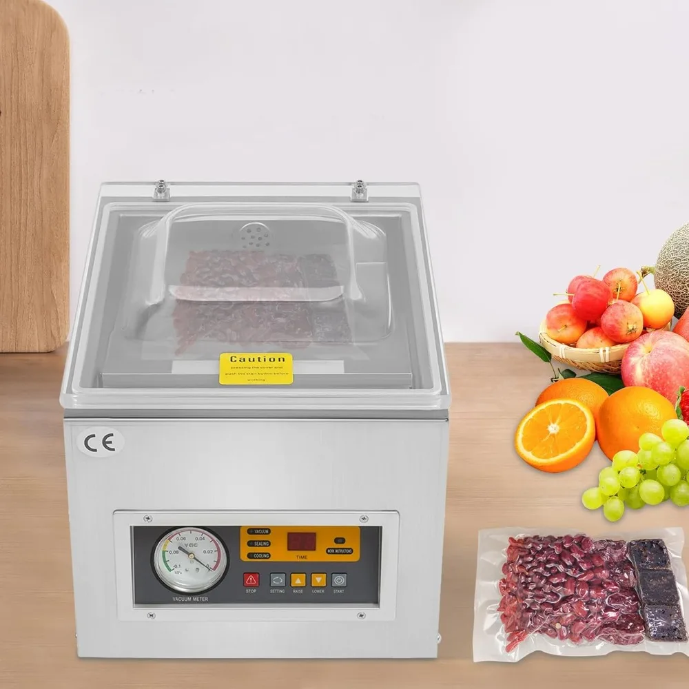 Sellador al vacío, cámara de DZ-260C Sellador al vacío Máquina de envasado de cocina 120W 110V Cámara de alimentos de cocina comercial para alimentos frescos