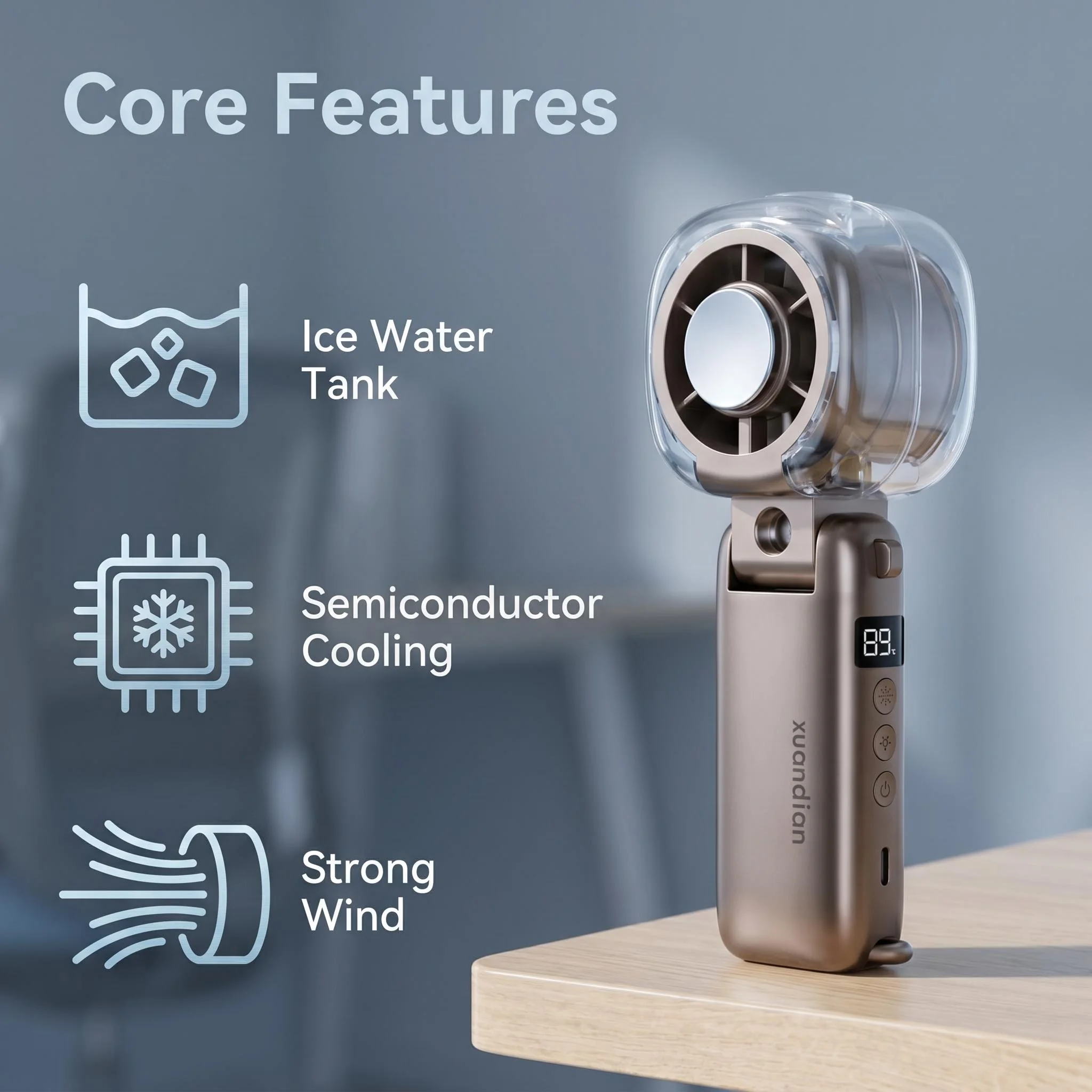 Portable electric ice mist cooling fan chip for cooling, capable of adding ice water and high air volume, summer outdoor fan