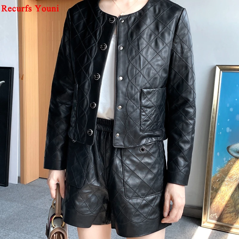 Women Fashion Clothing Genuine Leather Short Coat Ladies Vintage Diamond Embroid Slim Jackets Streetwear White Pink Chaquetas