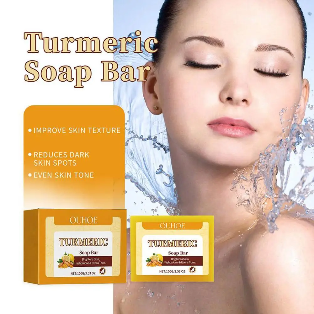 100g Turmeric Facial Soap Handmade Lemon Turmeric Kojic Hydrating Acid Moisturizing Soap Pores Repair Tender Skin Cleansing