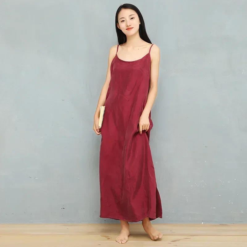 

Summer Slip Dress Female Cupro And Silk Sleeveless Sling Dress Women Solid Color Loose Dresses Classic CY429