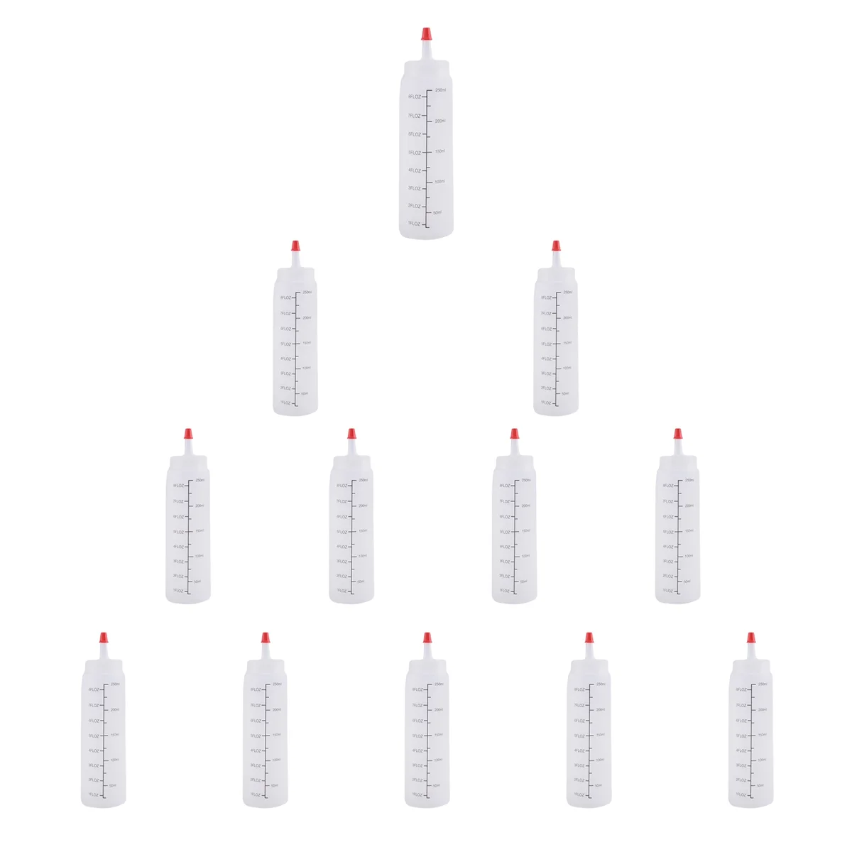 Paquete de 12 botellas cualitativas para apretar condimentos de 8 Oz con tapa de punta roja, botella de plástico duradera para salsas de ketchup, jarabe