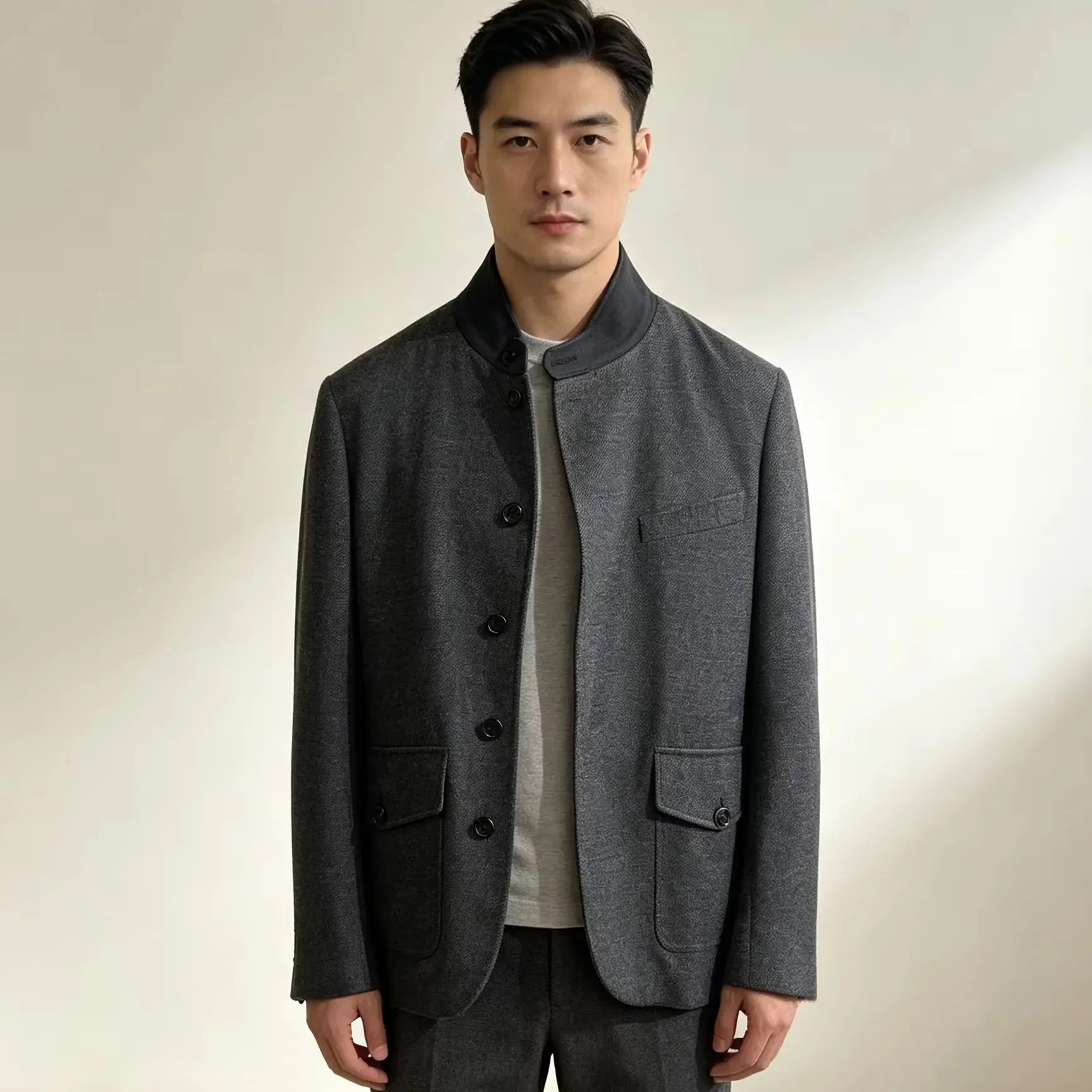 2026 Business Casual Classic Men's Casual Style Wool Jacket Coat Stand Collar Elegant Outerwear Autumn Long Sleeve
