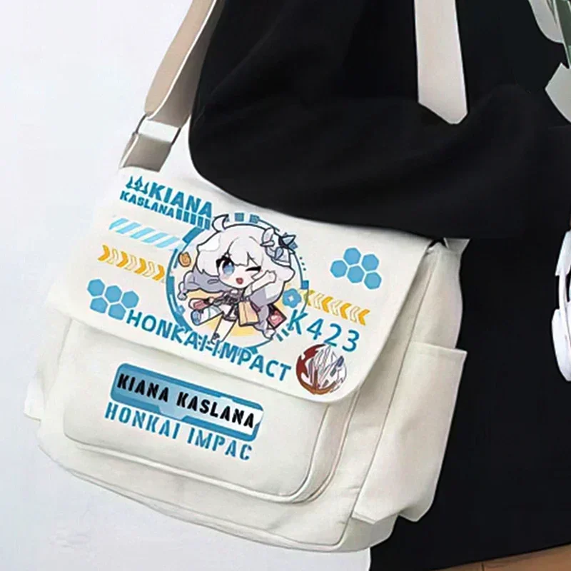 لطيف Kawaii، أسود أبيض، Honkai Impact 3rd، طالب أطفال المراهقين، أنيمي رسول حقائب الكتف Crossbody للفتيات في المدارس الأولاد