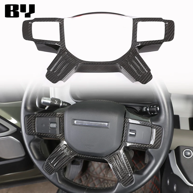 

Real Carbon Fiber For Land Rover Defender 90 110 2020-2024 Car Steering Wheel Decorative Frame Sticker Car Interior Accessories