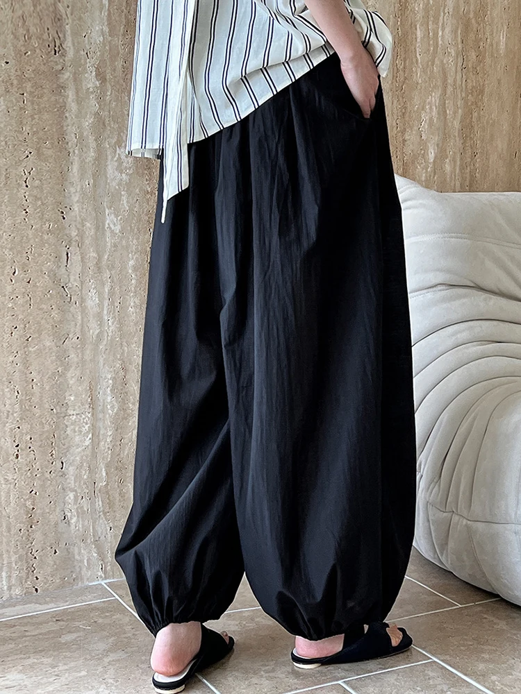 [EAM] High Elastic Waist White Brief Long Wide Leg Thin Casual Pants New Trousers Women Fashion Tide Spring Autumn 2024 1DH5634