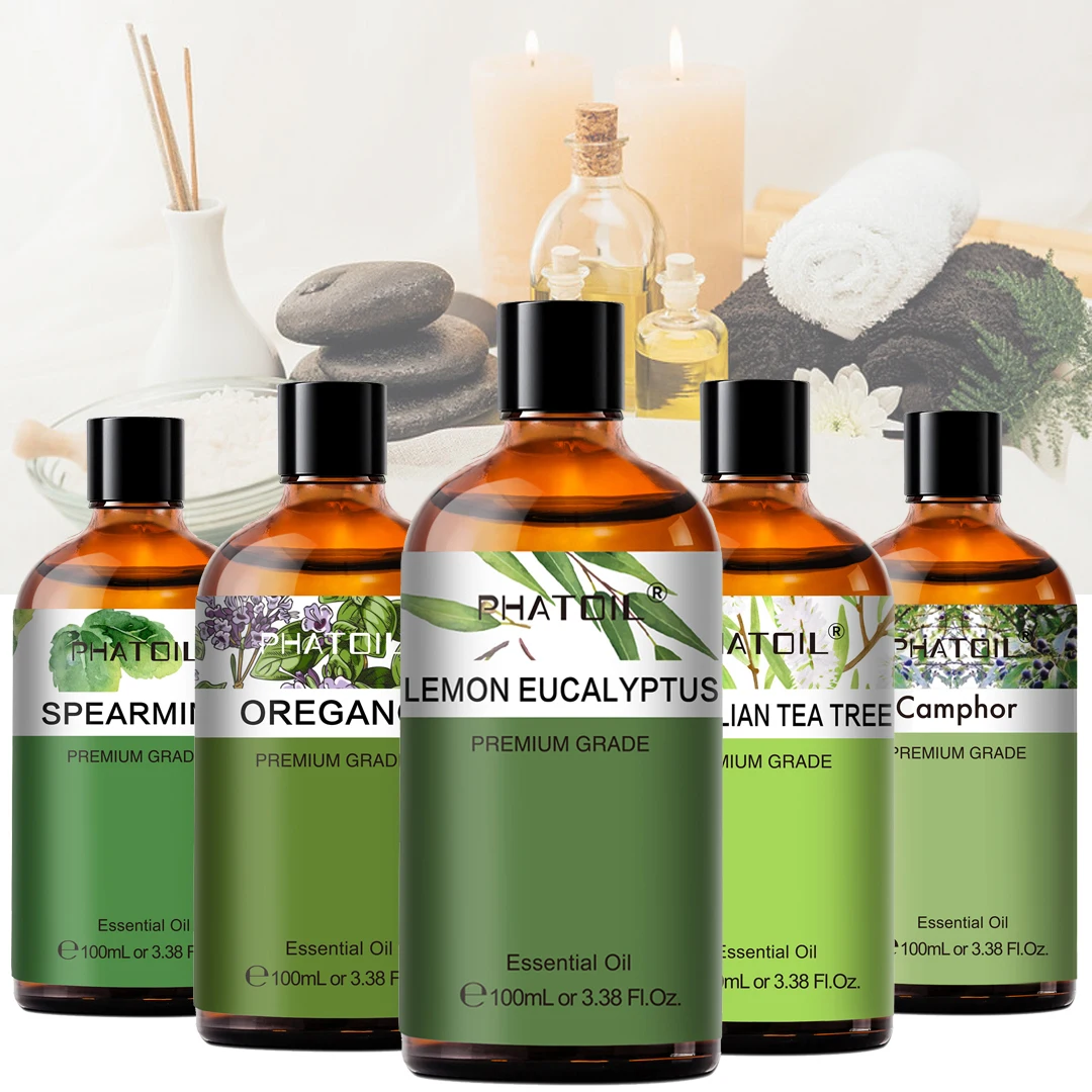 PHATOIL 100 ml ätherisches Pflanzenaromatherapieöl, Zitrone, Eukalyptus, Grünnuss-Basilikum, Oregano, Lavendel, indische Sandelholz-Aromaöle