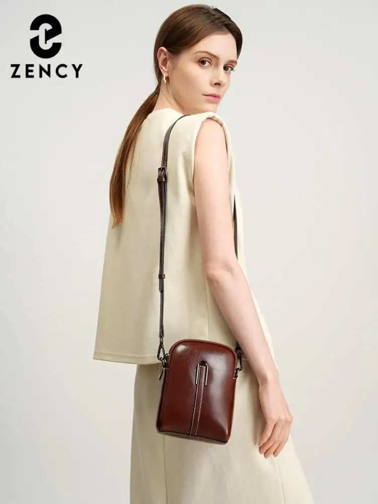 Zency 100% Oil Wax Retro Cow Leather Small Crossbody Bags For Women Designer Shoulder Bag For Cell Phone Handbag Daily Bag