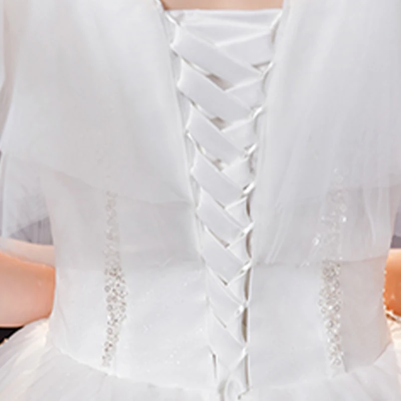 Robe de mariée personnalisée, col rond, manches courtes, paillettes, Tulle blanc, grande taille, longueur au sol, robe de mariée pour femmes