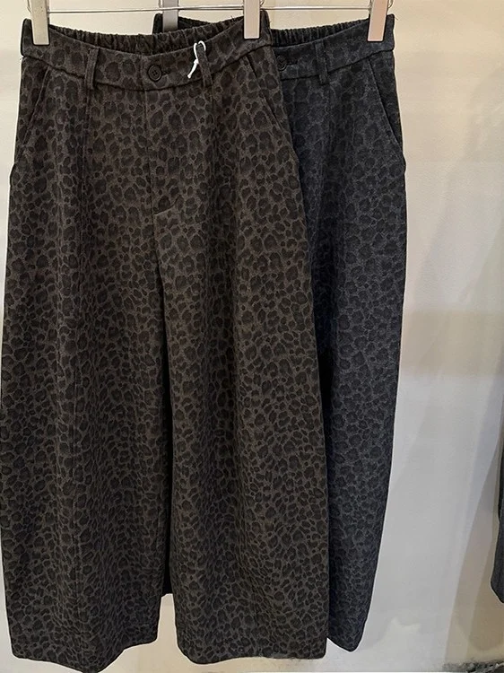 Retro Luipaardprint Gordel Wijde Pijpen Mes Broek Hoge Taille Afslanken Casual Lange Broek voor plus Size Vrouwen Herfst Winter Ne...