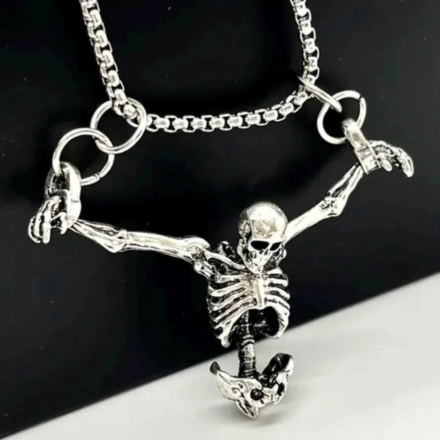 

New 1 pcs Hanging Skeleton Stainless Steel Necklace | Goth Spooky Halloween Bones - A Unique Gift for Her